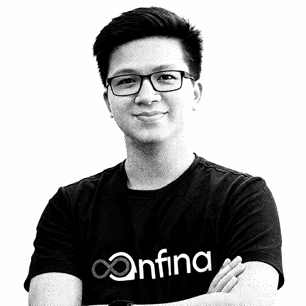 Group of colleagues greeting each other in a stylized blue duotone treatment